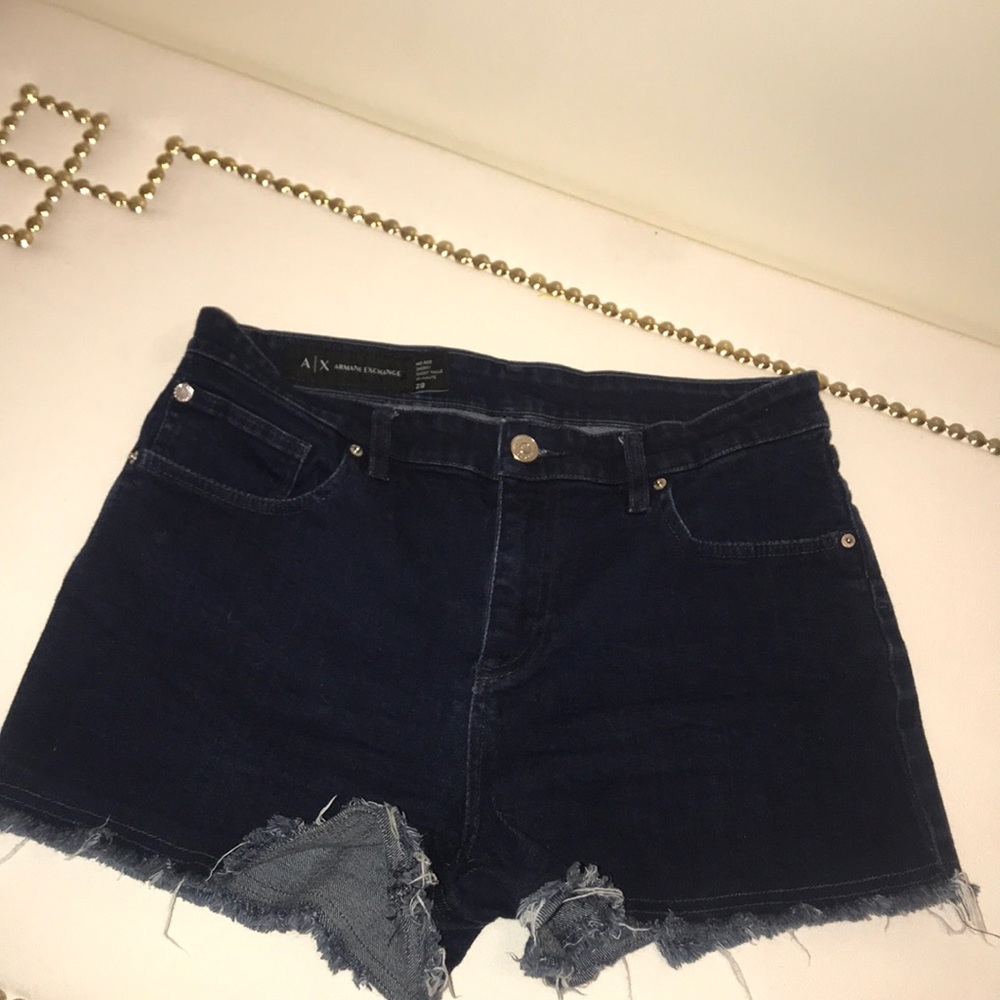 Armani Exchange Mid-rise dark denim shorts